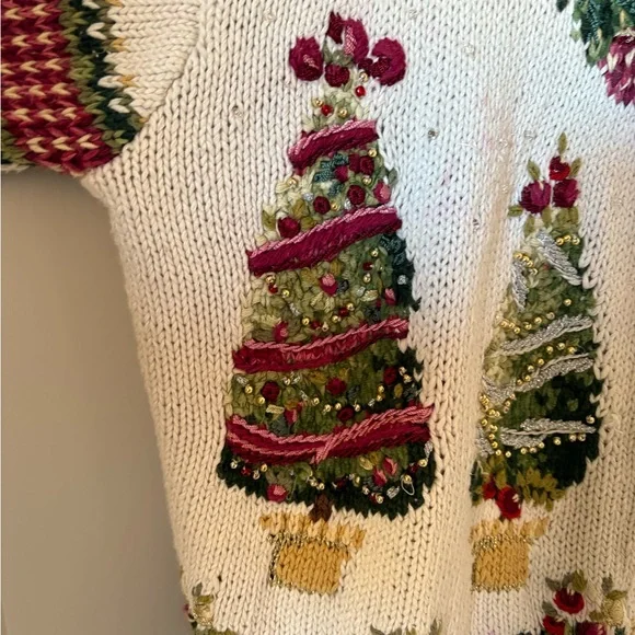 Tiara International | Vintage knit Christmas Cardigan. Size 26. Holiday floral - Picture 5 of 13